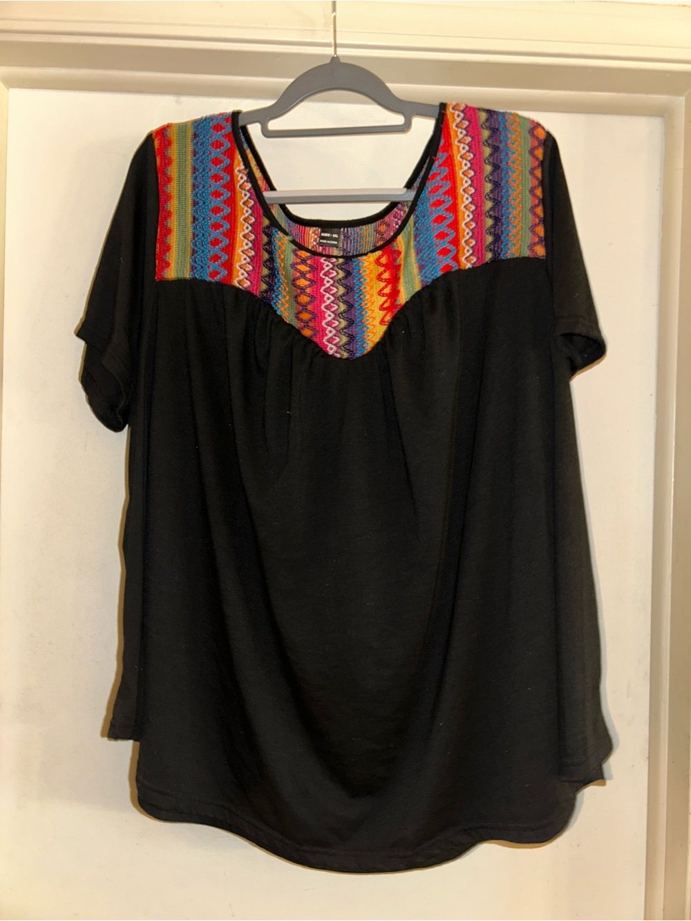 SHEIN Black Tunic Top with Multicolor Embroidered Yoke